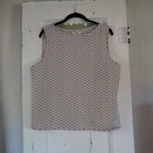 Max Studio London Taupe White Geometric Starburst Sleeveless Knit Top L